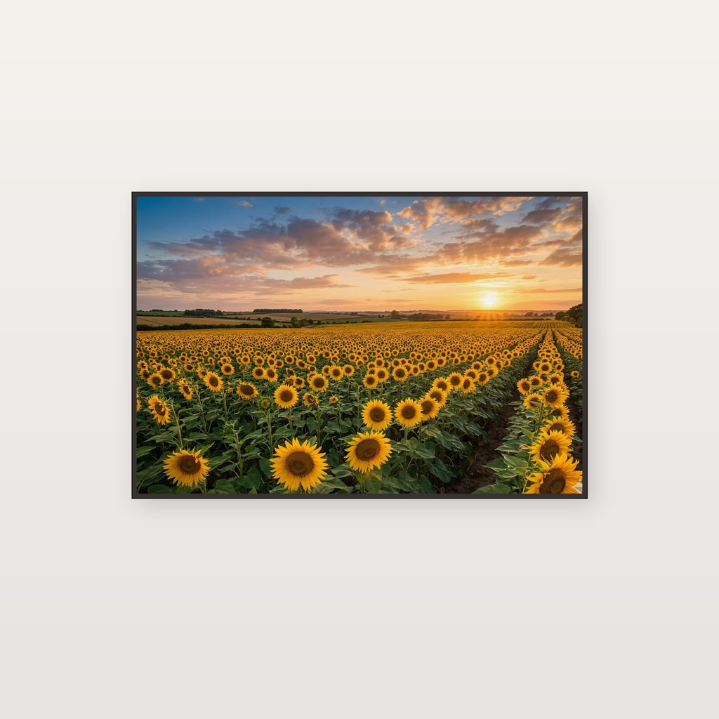 Sunflower Field Canvas Wall Art - Golden Flower Print, Summer Landscape, Farmhouse Decor, Stretched Canvas — sunflower field golden canvas print