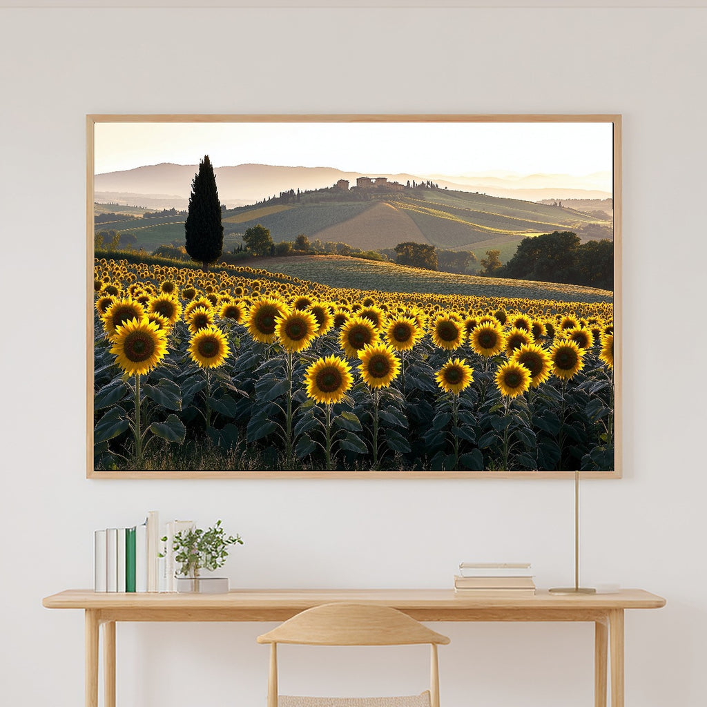 Romantic Old-World Sunflower Field Tuscan Art Print — Timeless Decor for the Dining Room — sunflower-field-tuscan-canvas-print.jpg