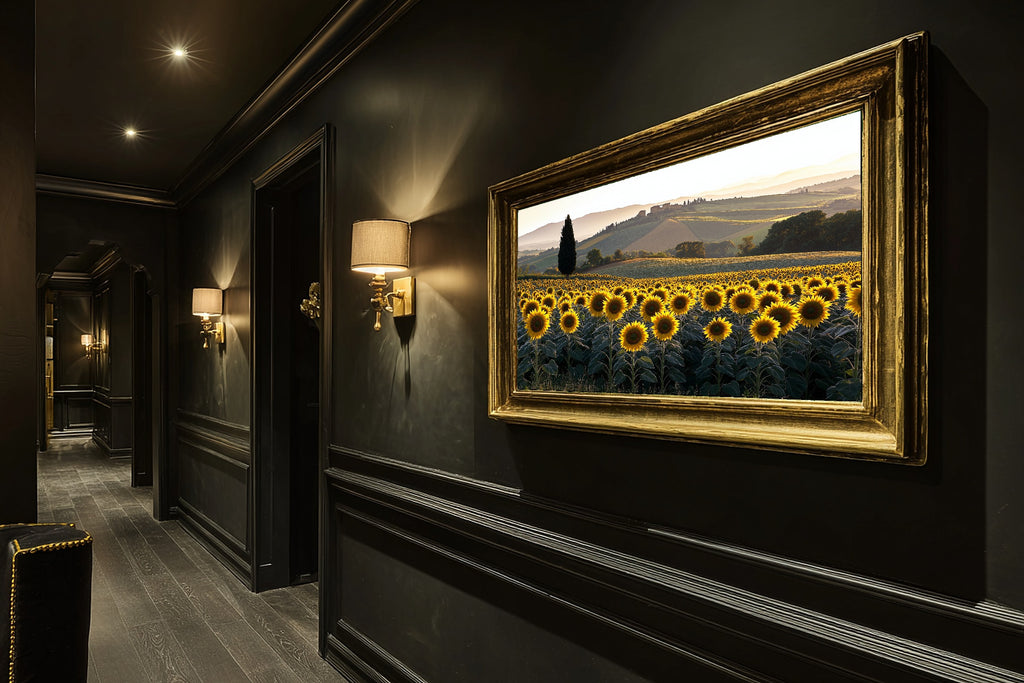 Romantic Old-World Sunflower Field Tuscan Art Print — Timeless Decor for the Dining Room — sunflower-field-tuscan-hallway-wall-art.jpg