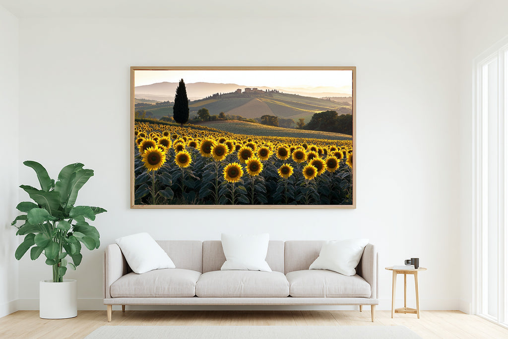 Romantic Old-World Sunflower Field Tuscan Art Print — Timeless Decor for the Dining Room — sunflower-field-tuscan-living-room-wall-art.jpg
