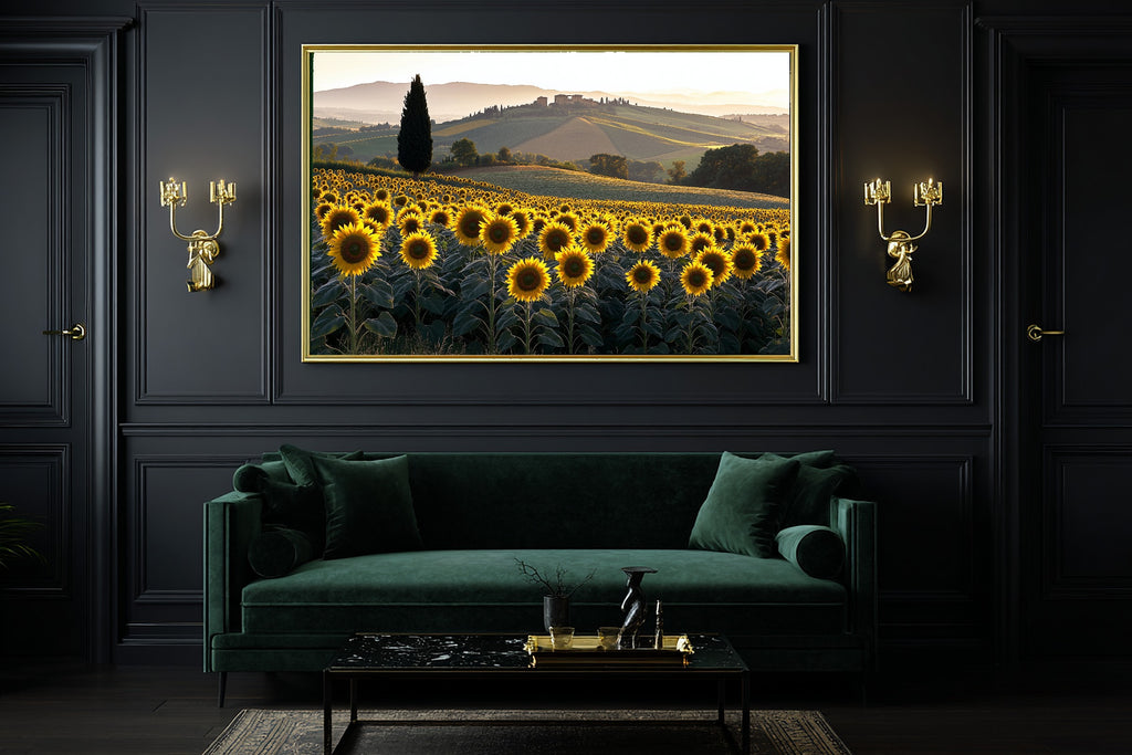 Romantic Old-World Sunflower Field Tuscan Art Print — Timeless Decor for the Dining Room — sunflower-field-tuscan-office-wall-art.jpg
