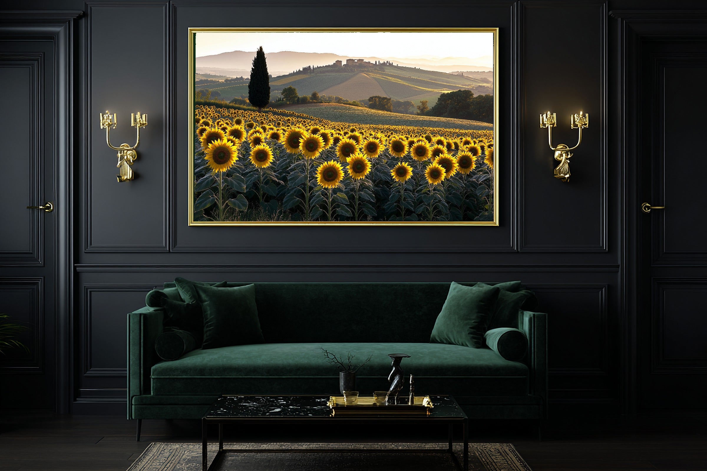 Romantic Old-World Sunflower Field Tuscan Art Print — Timeless Decor for the Dining Room — sunflower-field-tuscan-office-wall-art.jpg