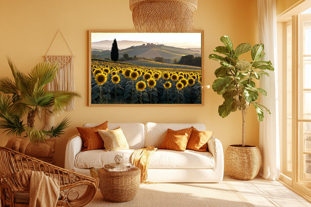 Romantic Old-World Sunflower Field Tuscan Art Print — Timeless Decor for the Dining Room — sunflower-field-tuscan-room-5-wall-art.jpg