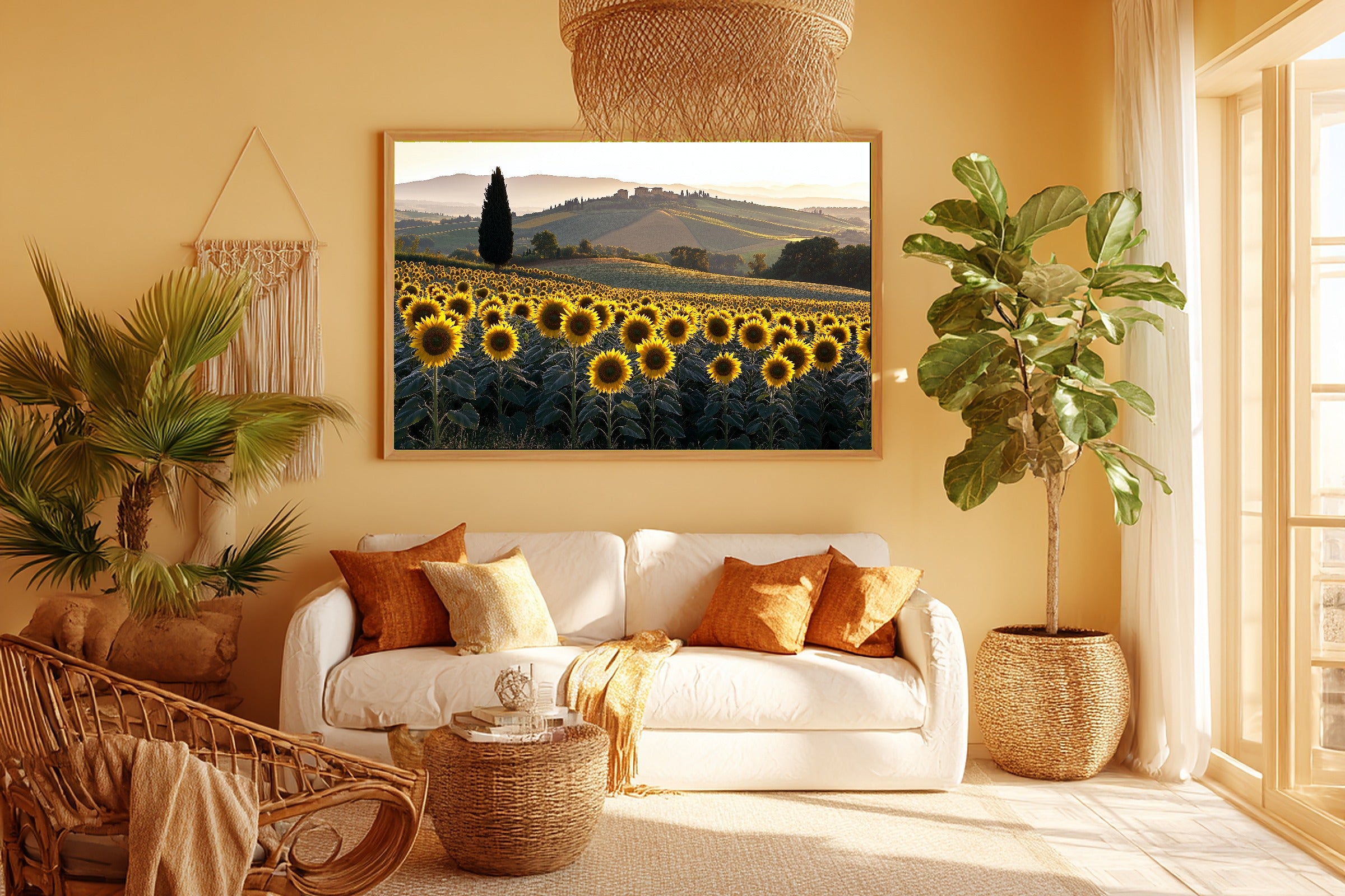 Romantic Old-World Sunflower Field Tuscan Art Print — Timeless Decor for the Dining Room — sunflower-field-tuscan-room-5-wall-art.jpg