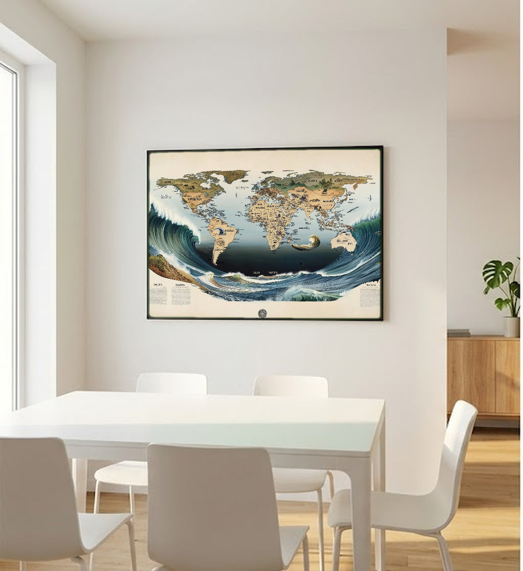 Surf Point Break Canvas Wall Art | World Map Print, Coastal Surfer Decor, Stretched Canvas — surf-point-breaks-map-bedroom-wall-art.jpg