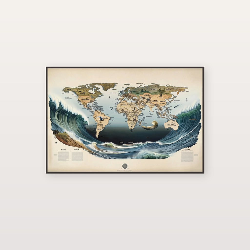 Surf Point Break Canvas Wall Art | World Map Print, Coastal Surfer Decor, Stretched Canvas — surf-point-breaks-map-canvas-print.jpg