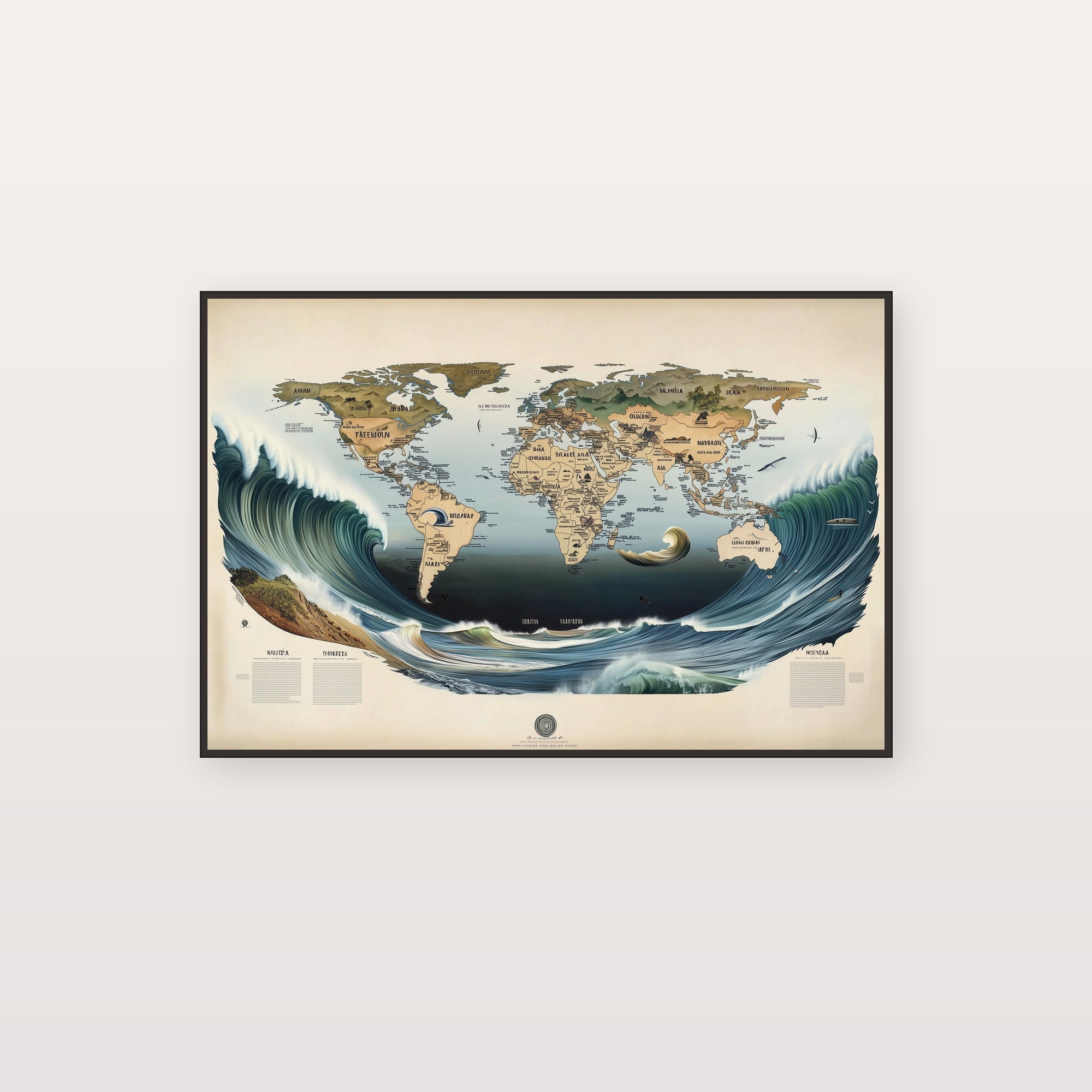 Surf Point Break Canvas Wall Art | World Map Print, Coastal Surfer Decor, Stretched Canvas — surf-point-breaks-map-canvas-print.jpg