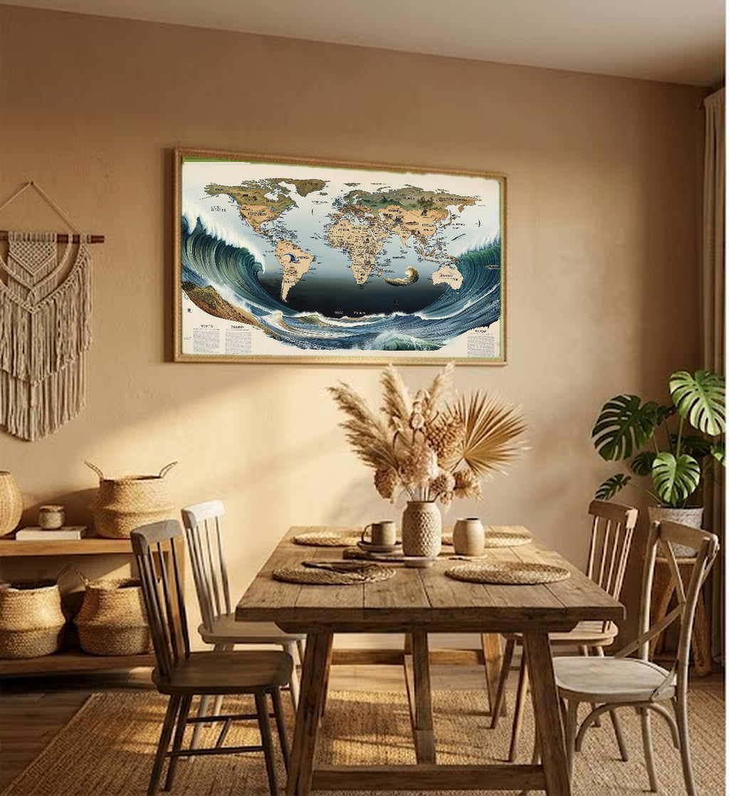 Surf Point Break Canvas Wall Art | World Map Print, Coastal Surfer Decor, Stretched Canvas — surf-point-breaks-map-hallway-wall-art.jpg