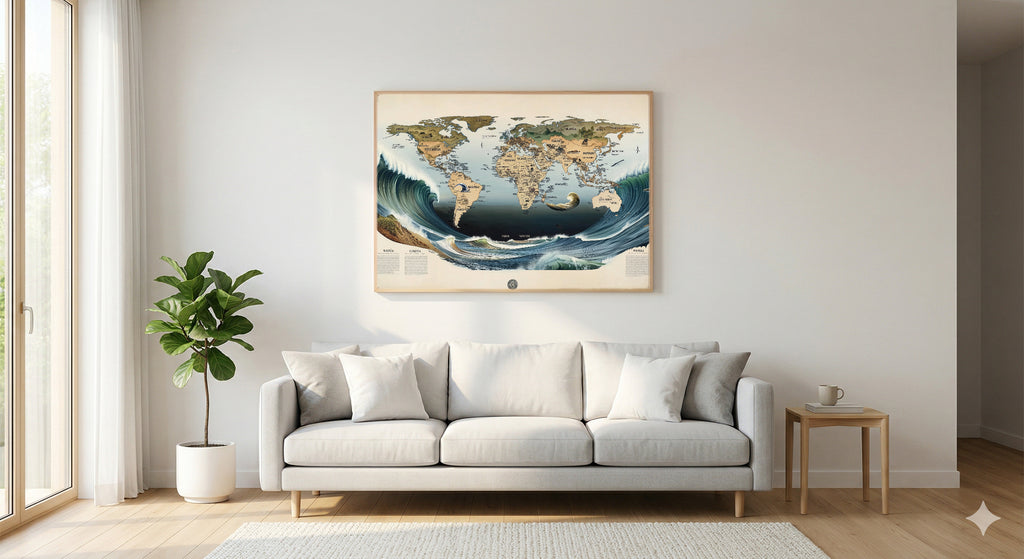 Surf Point Break Canvas Wall Art | World Map Print, Coastal Surfer Decor, Stretched Canvas — surf-point-breaks-map-living-room-wall-art.jpg