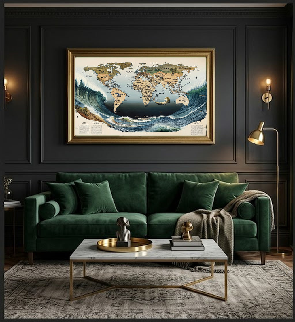 Surf Point Break Canvas Wall Art | World Map Print, Coastal Surfer Decor, Stretched Canvas — surf-point-breaks-map-office-wall-art.jpg