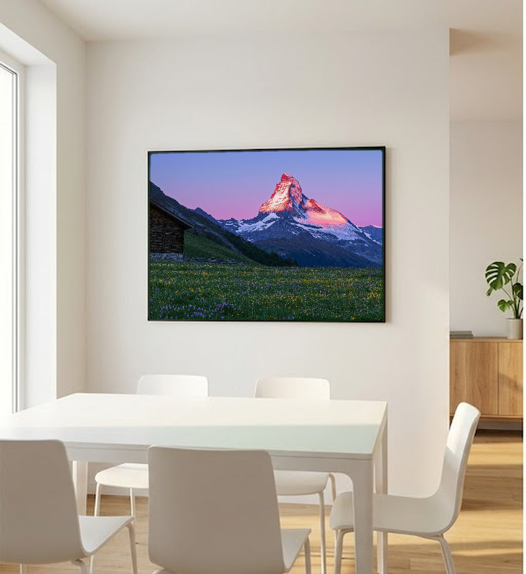 Matterhorn Canvas Wall Art | Zermatt Swiss Alps Print, Mountain Peak, Alpine Decor, Stretched Canvas — swiss-matterhorn-bedroom-wall-art.jpg