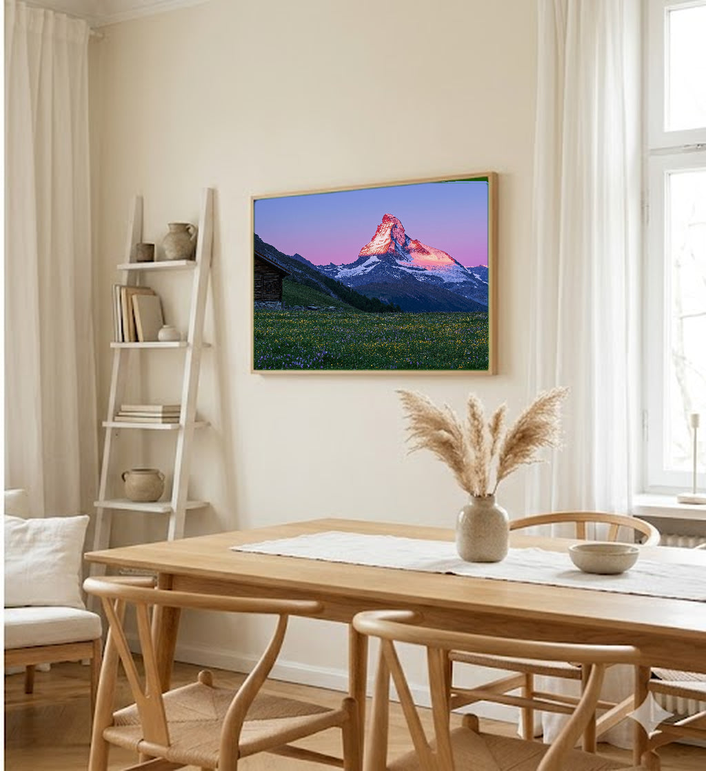 Matterhorn Canvas Wall Art | Zermatt Swiss Alps Print, Mountain Peak, Alpine Decor, Stretched Canvas — swiss-matterhorn-dining-room-wall-art.jpg