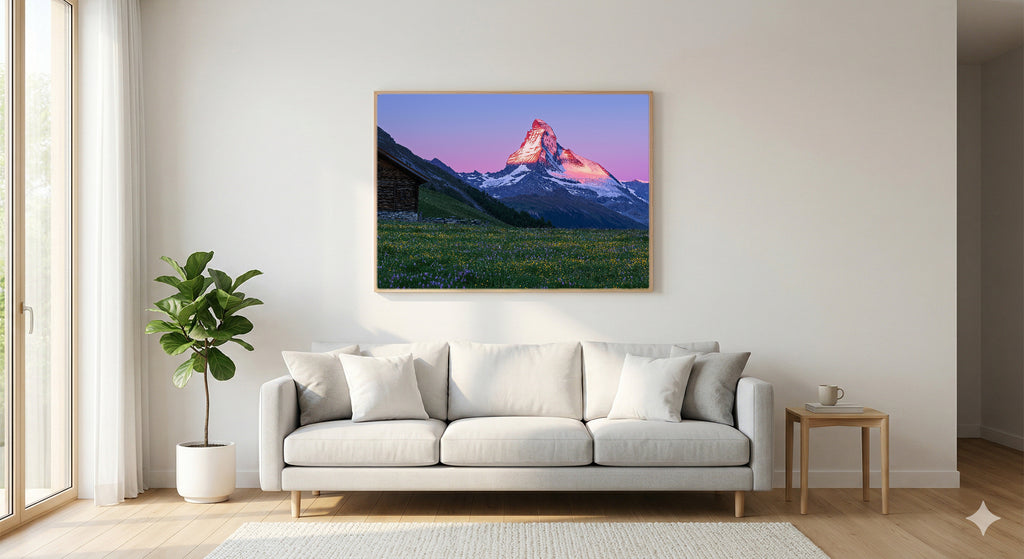 Matterhorn Canvas Wall Art | Zermatt Swiss Alps Print, Mountain Peak, Alpine Decor, Stretched Canvas — swiss-matterhorn-living-room-wall-art.jpg