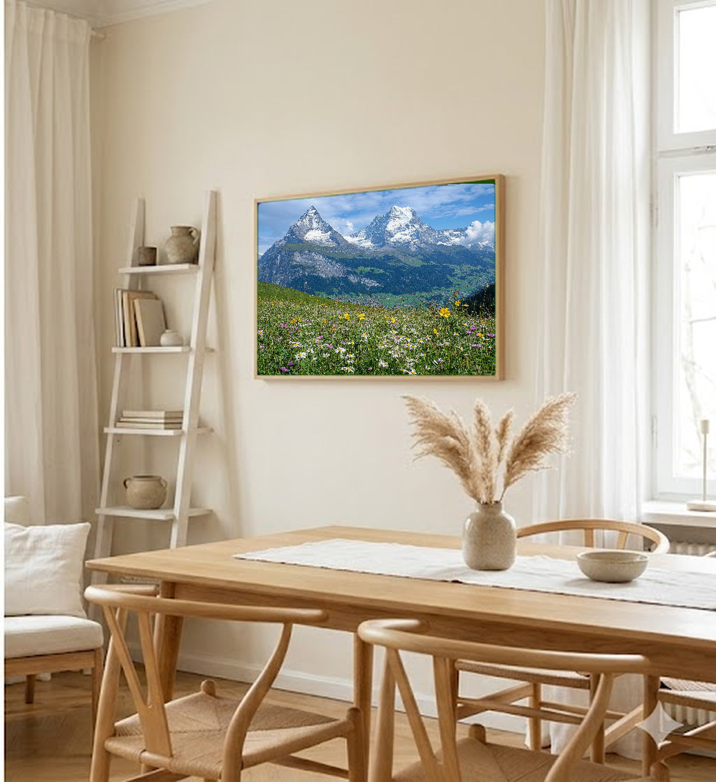 Jungfrau Canvas Wall Art | Swiss Alps Interlaken Print, Mountain Landscape, European Decor, Stretched Canvas — switzerland-jungfrau-dining-room-wall-art.jpg