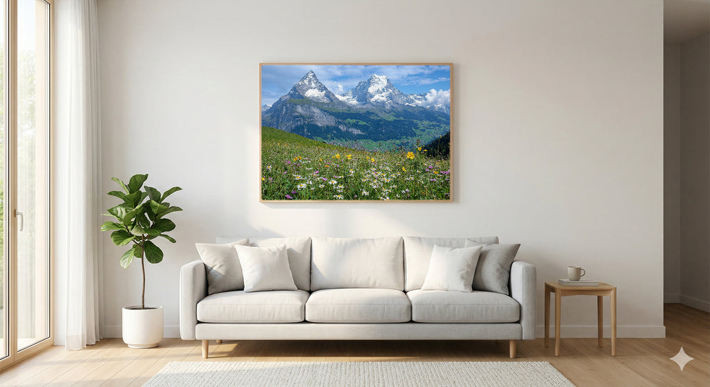 Jungfrau Canvas Wall Art | Swiss Alps Interlaken Print, Mountain Landscape, European Decor, Stretched Canvas — switzerland-jungfrau-living-room-wall-art.jpg