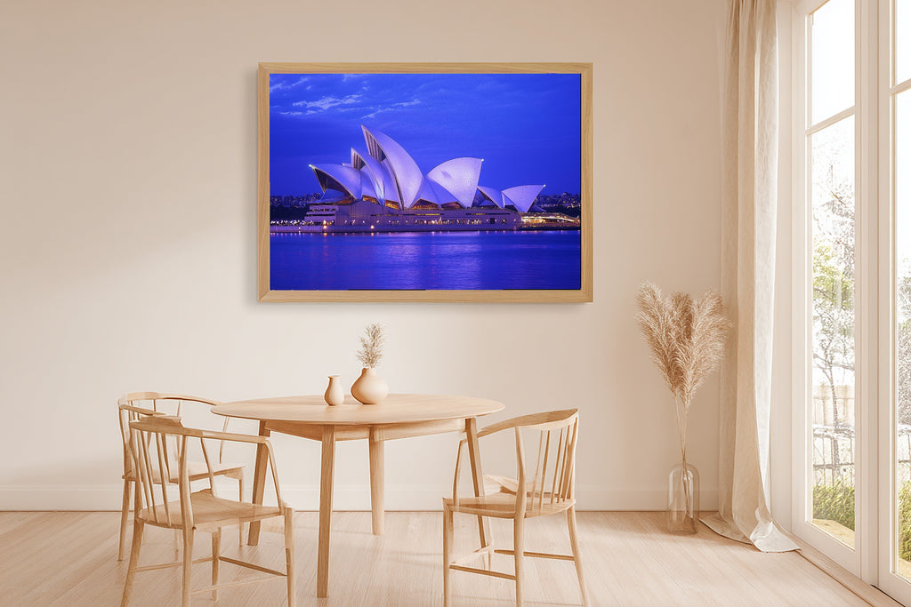 A Dreamy Sydney Opera Dusk Golden-Hour Skyline Print — Heartfelt Wall Art for the Modern Loft, Giclée on Canvas — sydney-opera-dusk-dining-room-wall-art.jpg