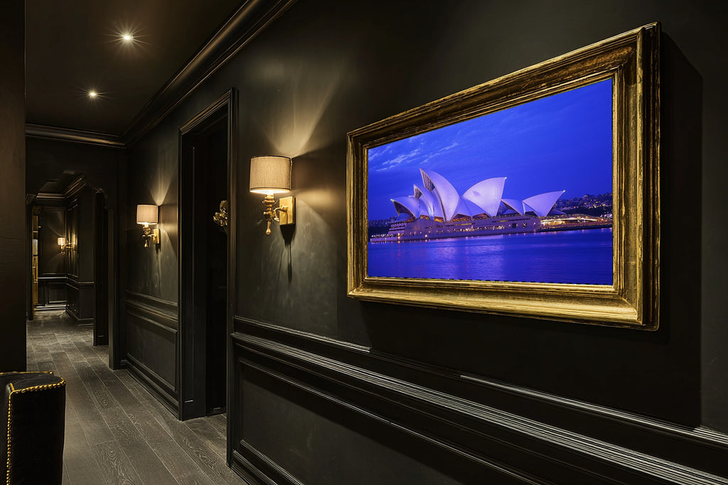 A Dreamy Sydney Opera Dusk Golden-Hour Skyline Print — Heartfelt Wall Art for the Modern Loft, Giclée on Canvas — sydney-opera-dusk-hallway-wall-art.jpg