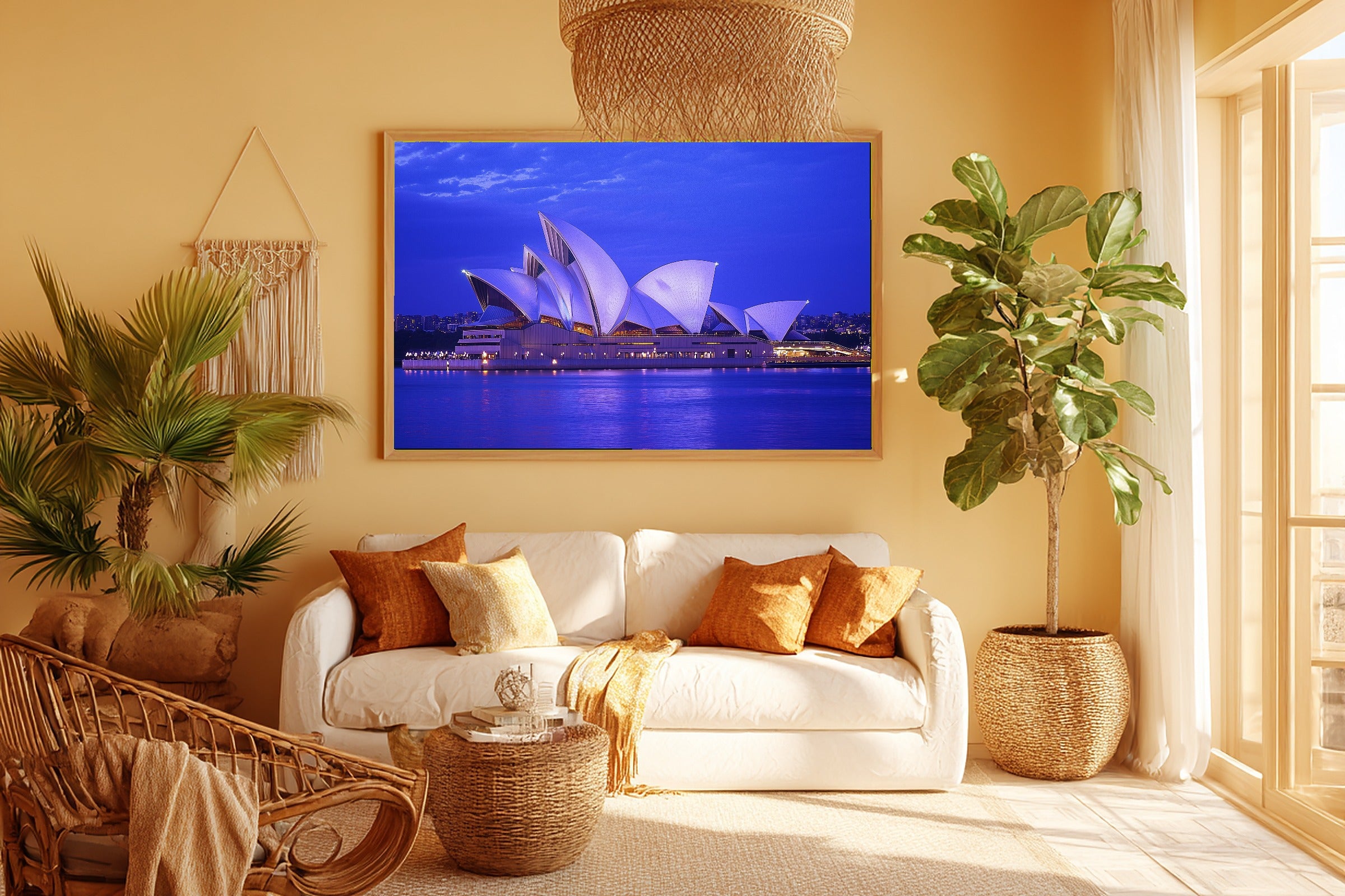 A Dreamy Sydney Opera Dusk Golden-Hour Skyline Print — Heartfelt Wall Art for the Modern Loft, Giclée on Canvas — sydney-opera-dusk-room-5-wall-art.jpg