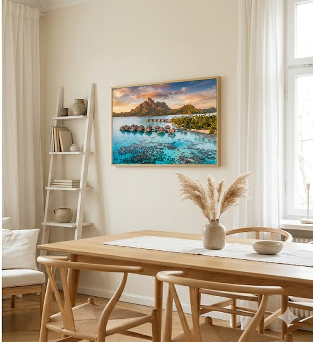 Bora Bora Canvas Wall Art - Tahiti Lagoon Print, Tropical Paradise, Island Decor, Stretched Canvas — dining room