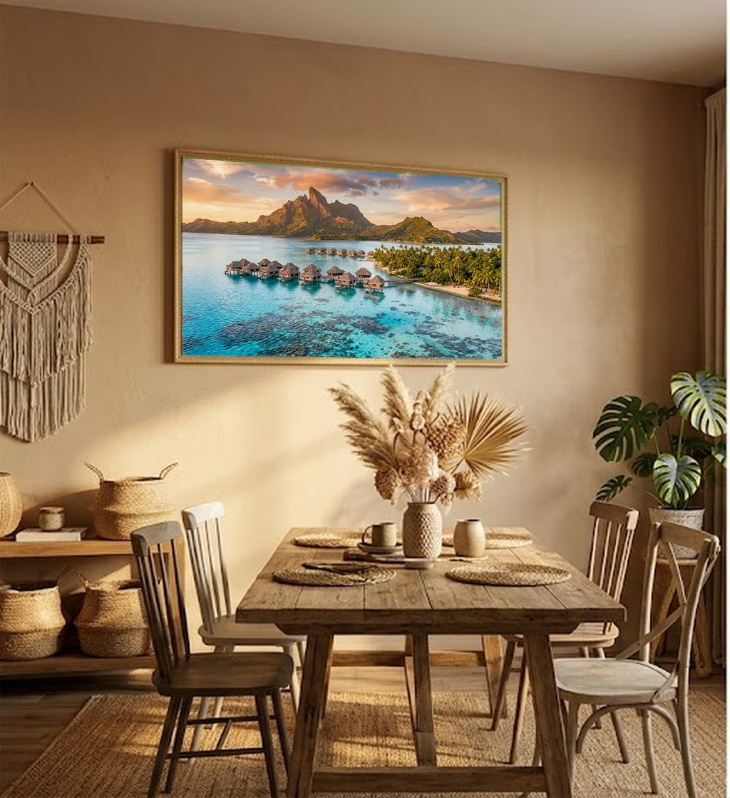 Bora Bora Canvas Wall Art - Tahiti Lagoon Print, Tropical Paradise, Island Decor, Stretched Canvas — hallway