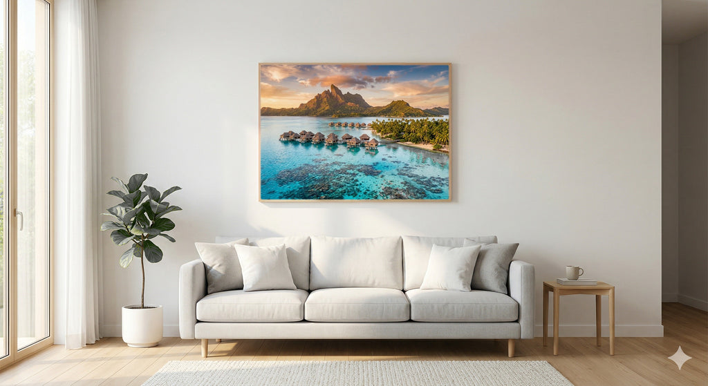Bora Bora Canvas Wall Art - Tahiti Lagoon Print, Tropical Paradise, Island Decor, Stretched Canvas — living room