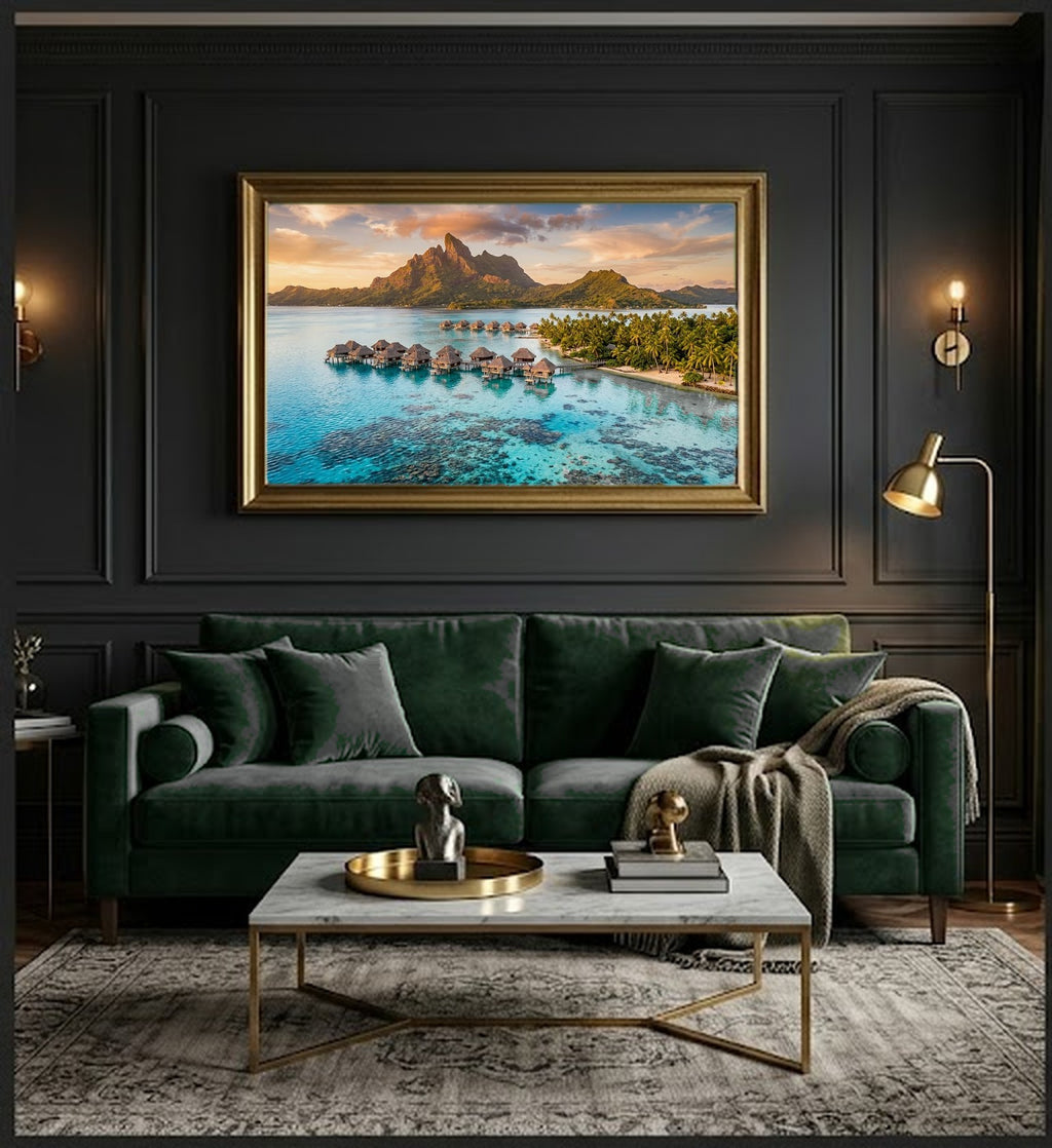 Bora Bora Canvas Wall Art - Tahiti Lagoon Print, Tropical Paradise, Island Decor, Stretched Canvas — office