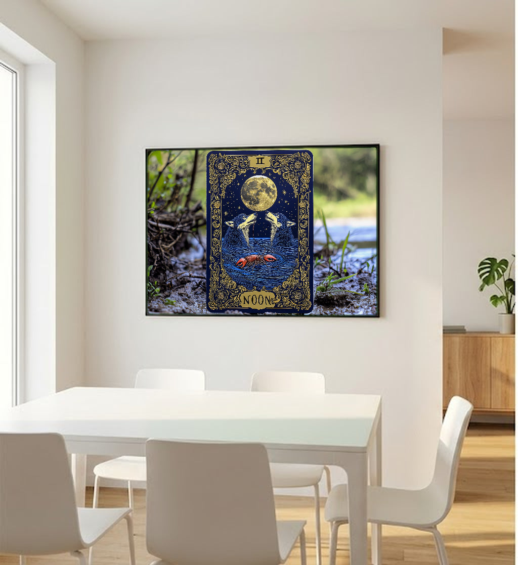 The Moon Tarot Canvas Wall Art | Illustrated Card Print, Celestial Witchy Decor, Stretched Canvas — tarot-the-moon-illustrated-bedroom-wall-art.jpg