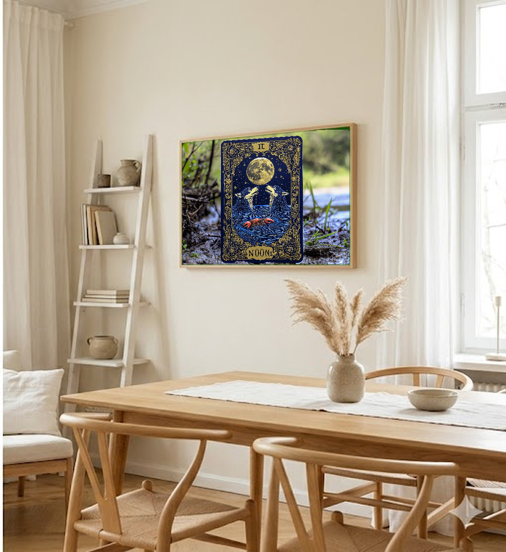 The Moon Tarot Canvas Wall Art | Illustrated Card Print, Celestial Witchy Decor, Stretched Canvas — tarot-the-moon-illustrated-dining-room-wall-art.jpg
