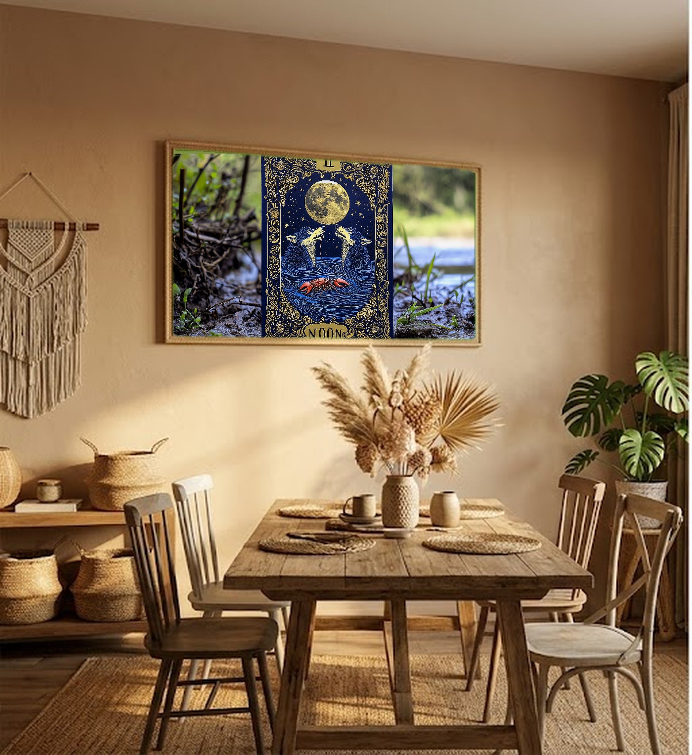 The Moon Tarot Canvas Wall Art | Illustrated Card Print, Celestial Witchy Decor, Stretched Canvas — tarot-the-moon-illustrated-hallway-wall-art.jpg