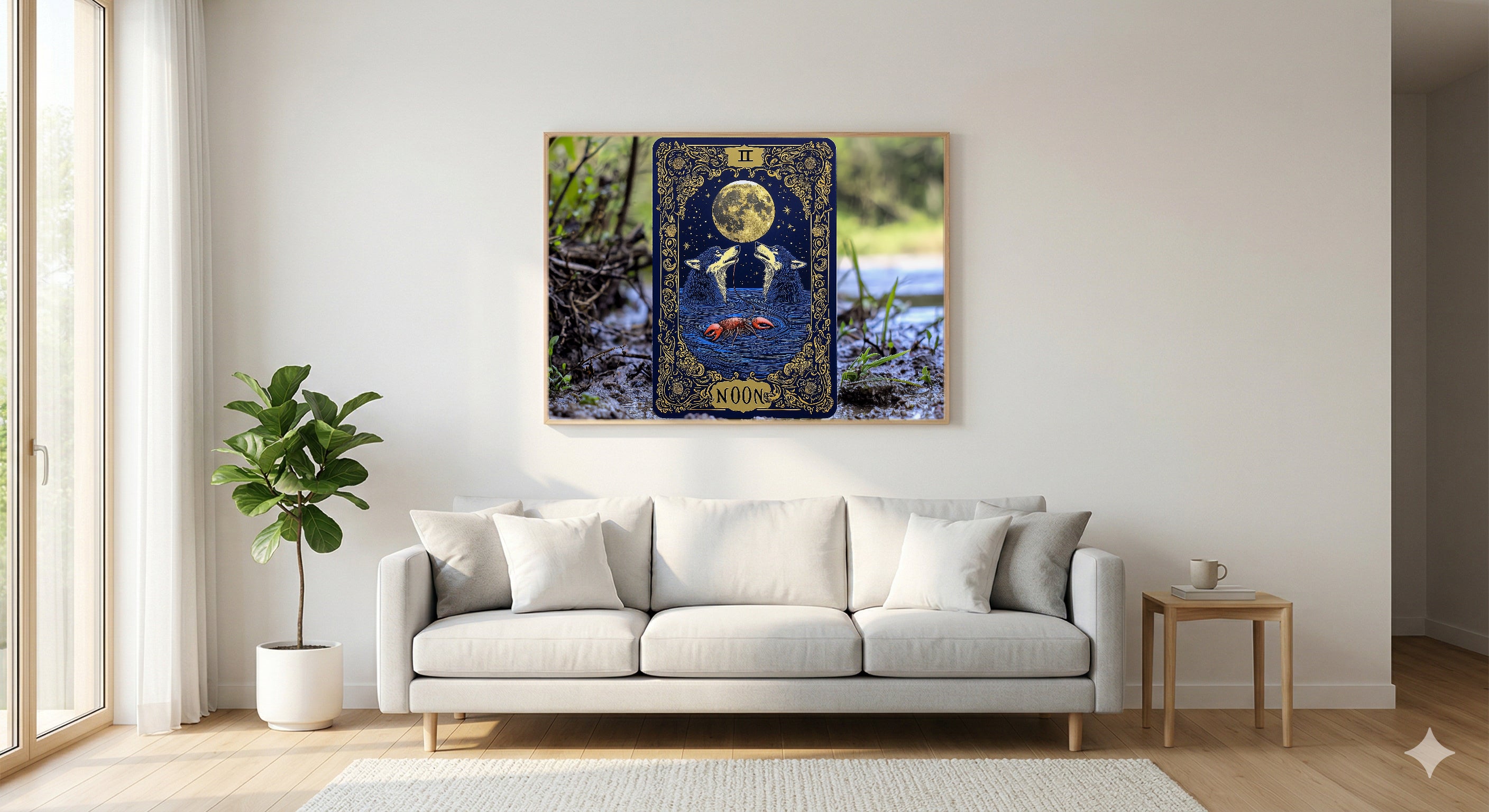 The Moon Tarot Canvas Wall Art | Illustrated Card Print, Celestial Witchy Decor, Stretched Canvas — tarot-the-moon-illustrated-living-room-wall-art.jpg