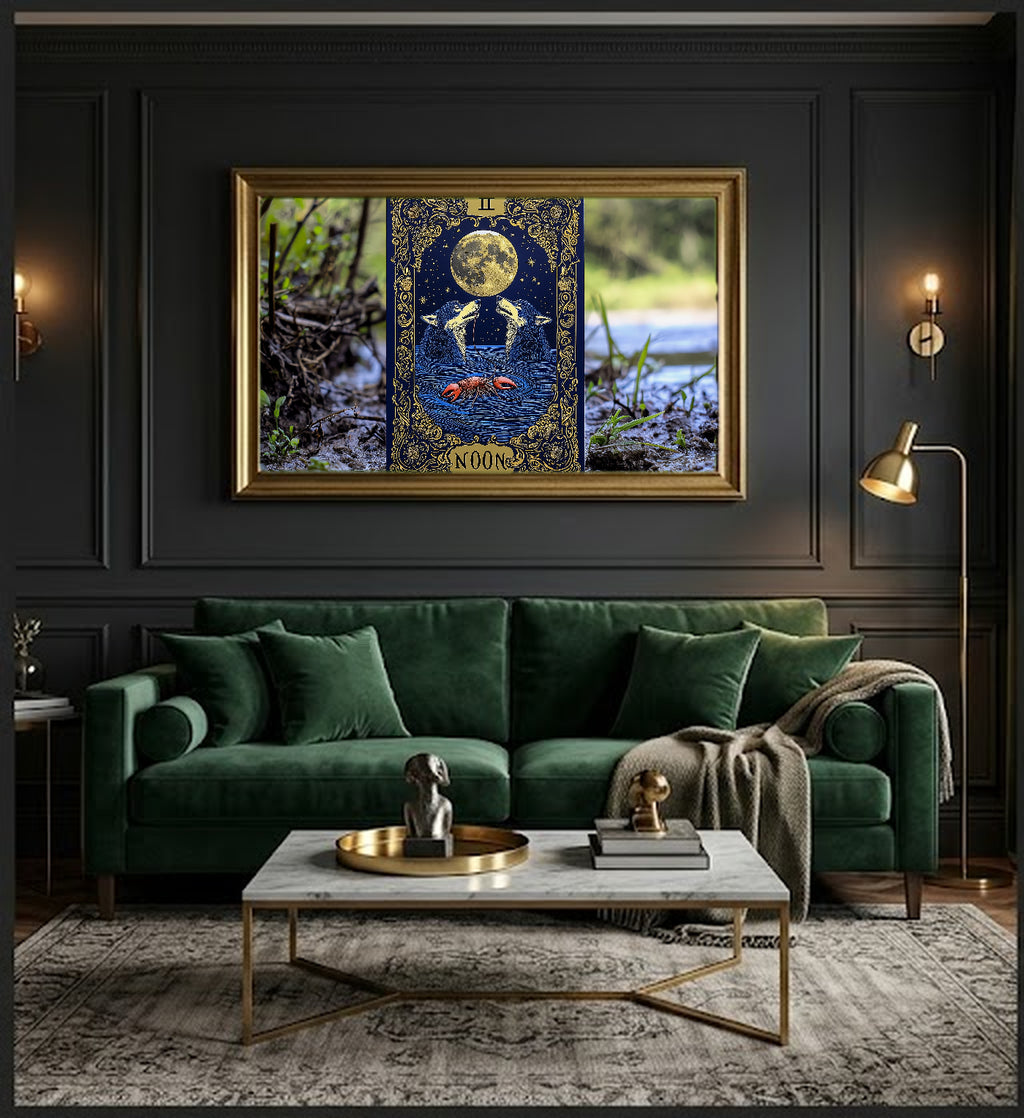 The Moon Tarot Canvas Wall Art | Illustrated Card Print, Celestial Witchy Decor, Stretched Canvas — tarot-the-moon-illustrated-office-wall-art.jpg