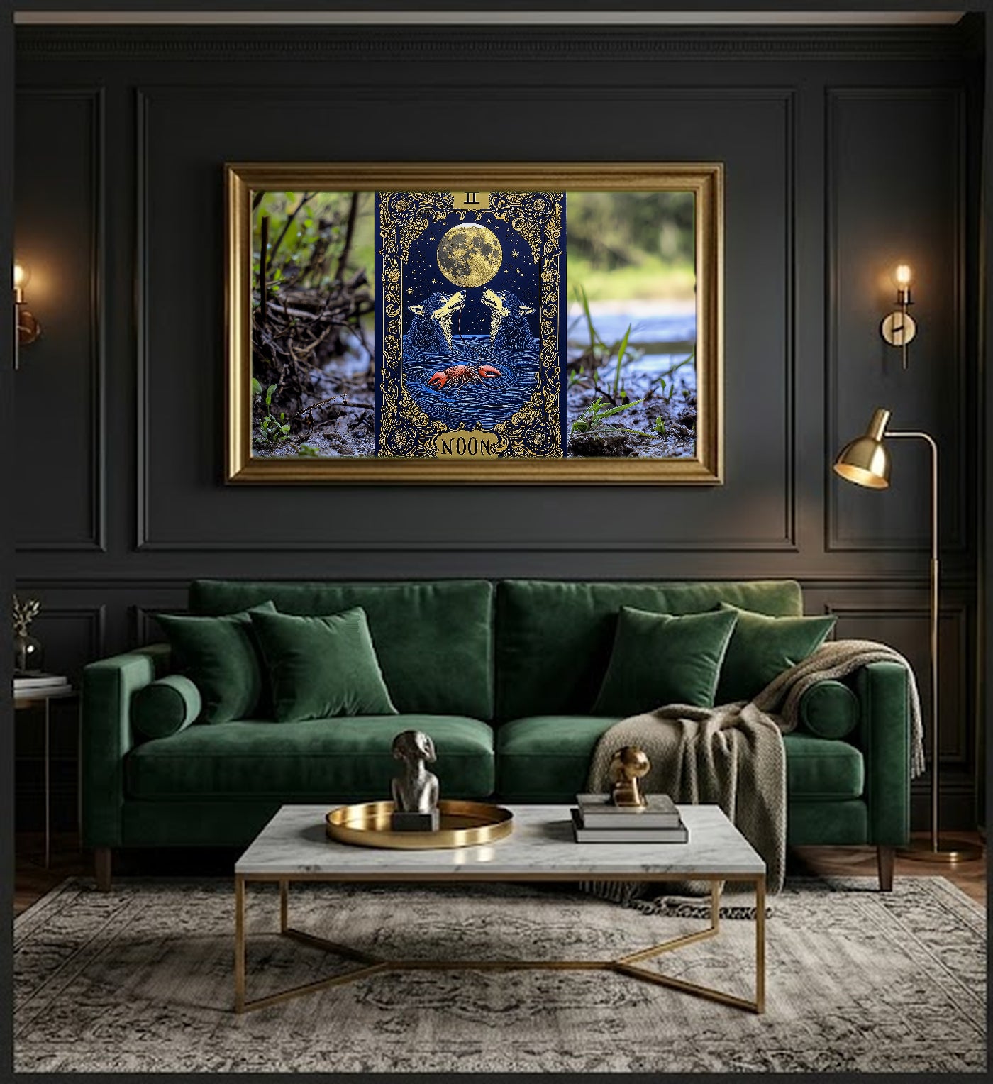The Moon Tarot Canvas Wall Art | Illustrated Card Print, Celestial Witchy Decor, Stretched Canvas — tarot-the-moon-illustrated-office-wall-art.jpg