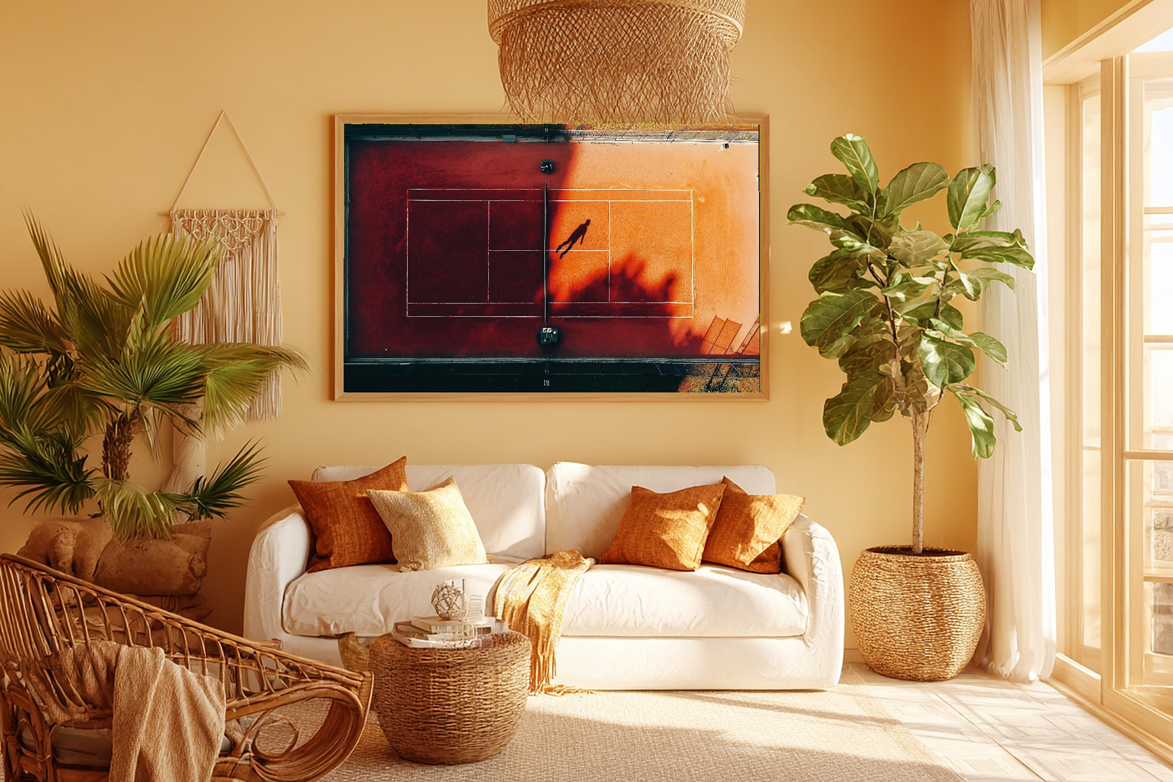 Warm Gallery Tennis Court Clay Painterly Art Print — Dreamy Decor for the Living Room, Stretched Canvas the Art Lover in Your Life Will Love — tennis-court-clay-painterly-room-5-wall-art.jpg