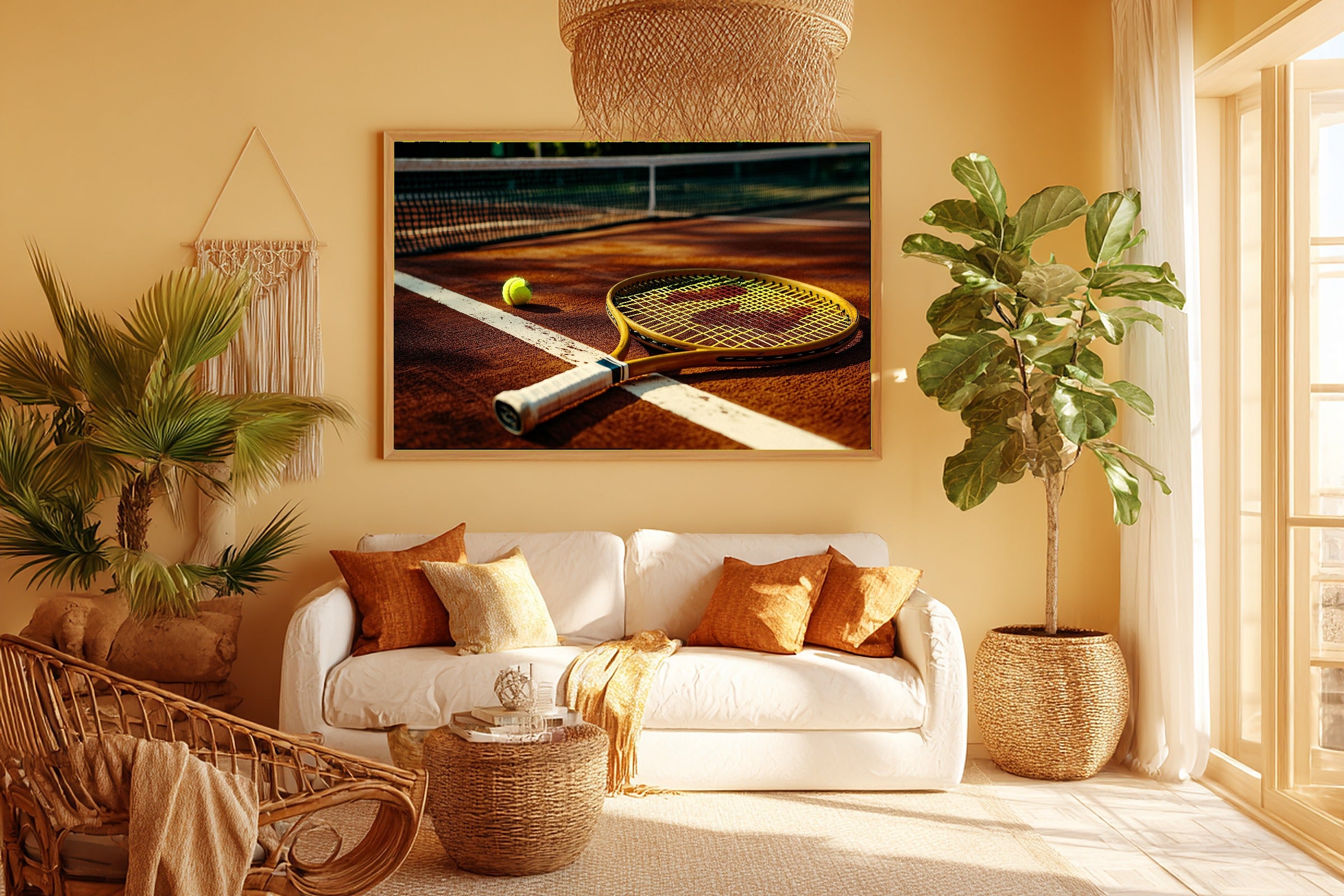 Tennis Court Vintage Soft Painterly Wall Art — Dreamy Print for the Living Room, Stretched Canvas Gift for the Art Lover in Your Life — tennis-court-vintage-room-5-wall-art.jpg