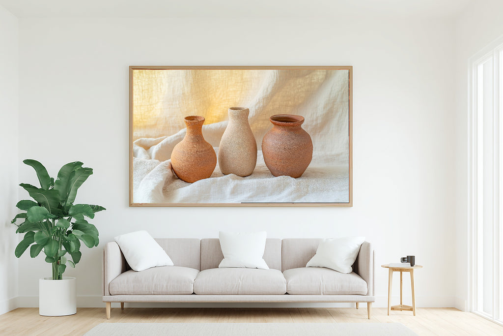 Terracotta Pottery Still Life Museum-Quality Canvas, Warm Soulful Tones Canvas Art, Home Office Wall Art, Move-In Gift Idea — terracotta-pottery-still-life-living-room-wall-art.jpg