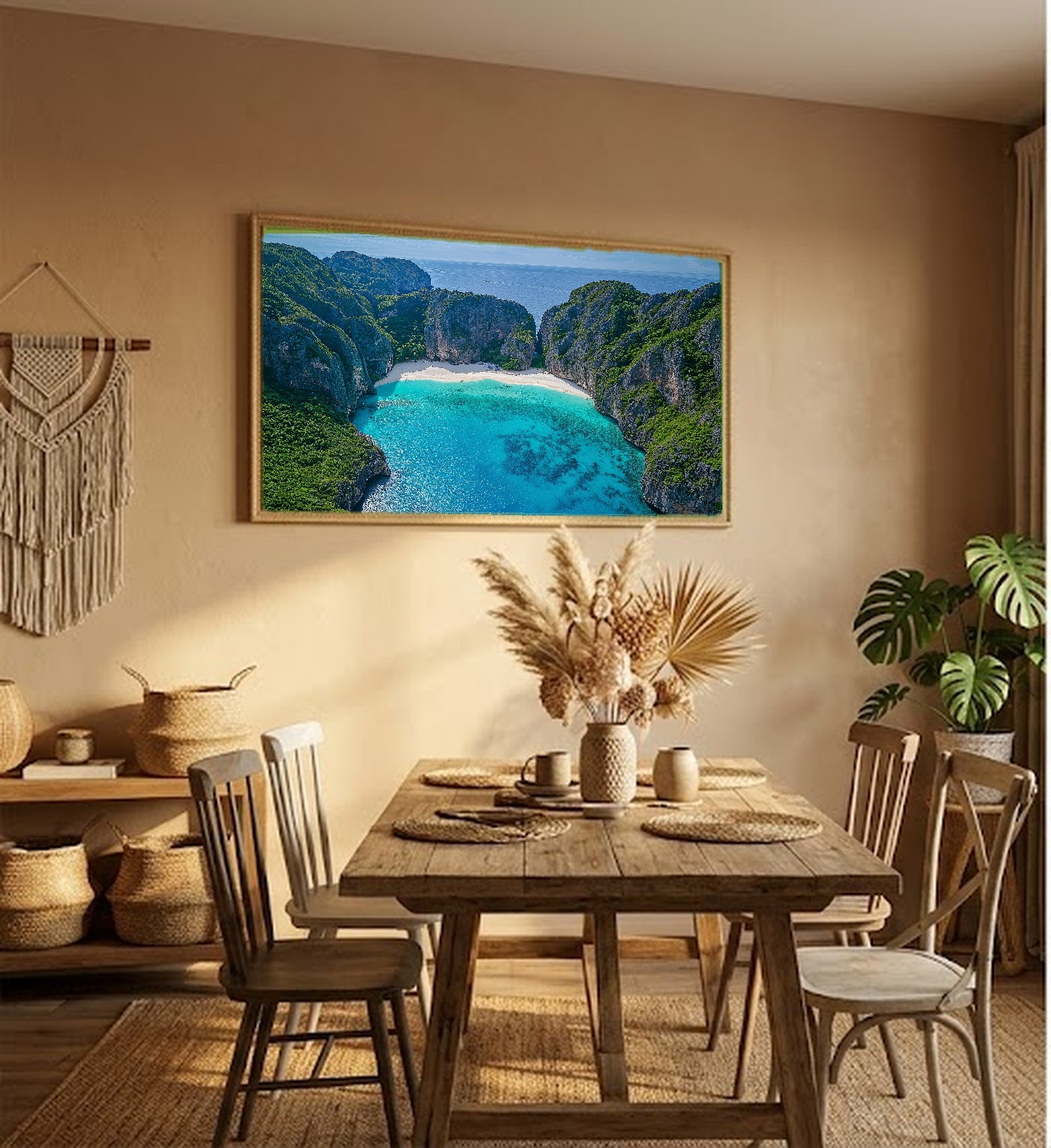 Phi Phi Islands Canvas Wall Art | Thailand Beach Print, Tropical Paradise, Asian Coastal Decor, Stretched Canvas — thailand-phi-phi-hallway-wall-art.jpg