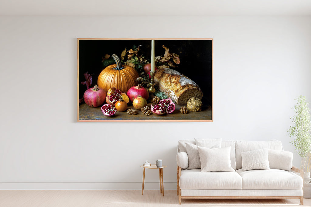 Hand-picked Thanksgiving Harvest Table Still Life Giclée Print — Stunning Calming Coastal for the Beach House — thanksgiving-harvest-table-still-life-bedroom-wall-art.jpg