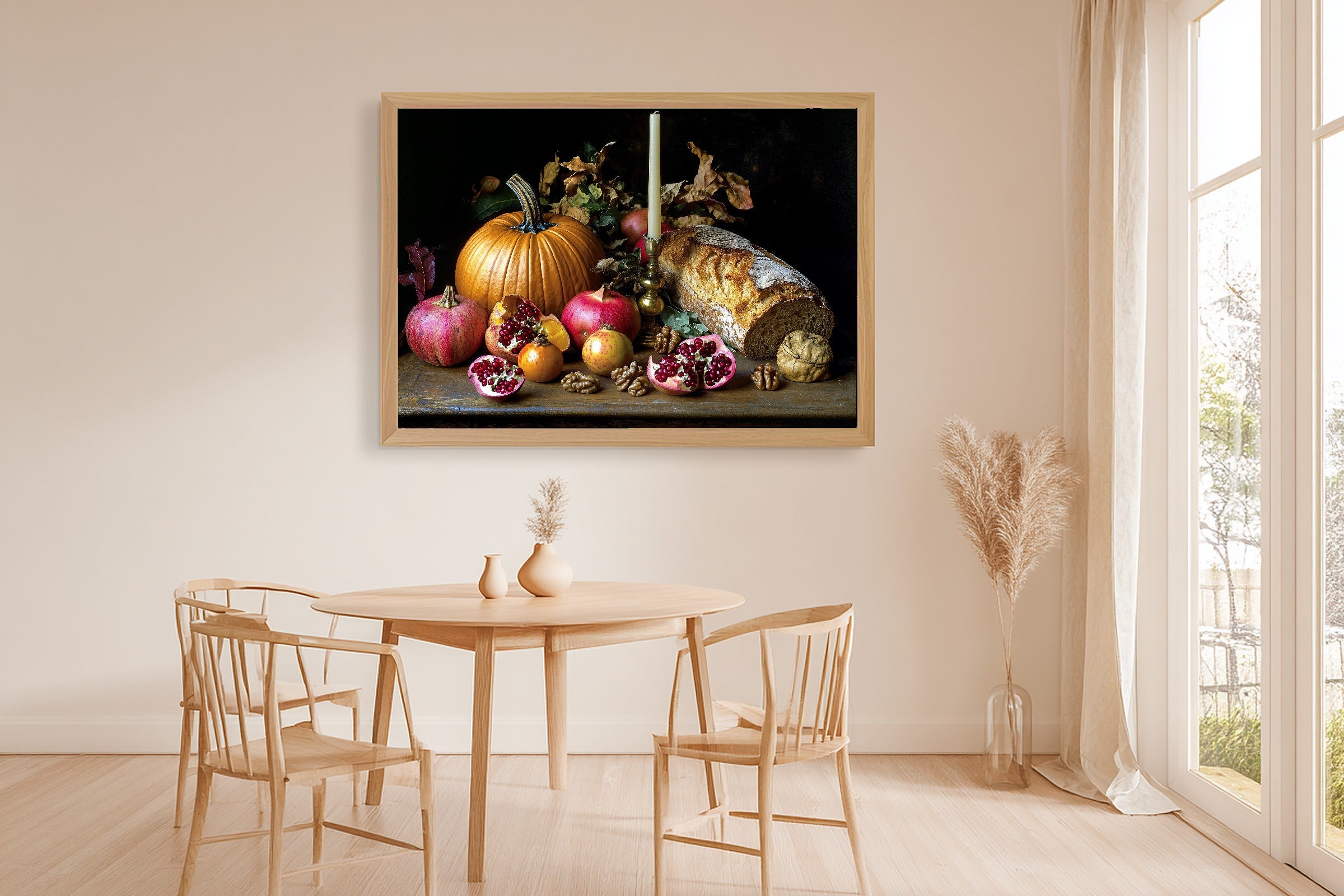 Hand-picked Thanksgiving Harvest Table Still Life Giclée Print — Stunning Calming Coastal for the Beach House — thanksgiving-harvest-table-still-life-dining-room-wall-art.jpg