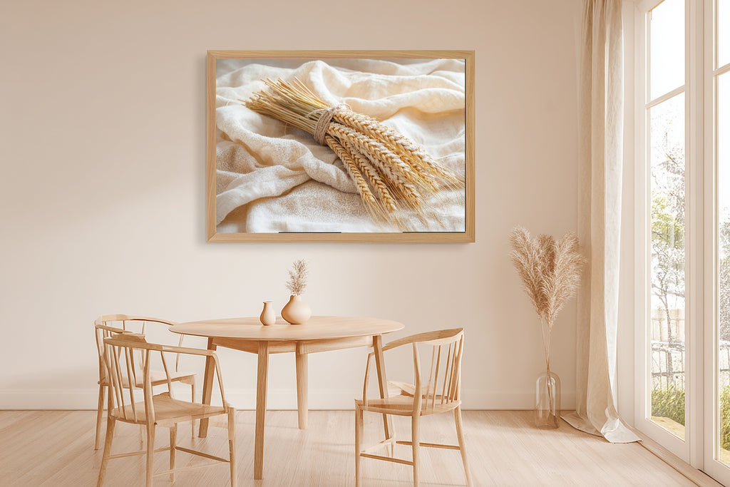 Thanksgiving Wheat Sheaf Linen Soft Ocean Wall Art — Stunning Print for the Beach House, Stretched Canvas Gift for the Coastal Soul — thanksgiving-wheat-sheaf-linen-dining-room-wall-art.jpg