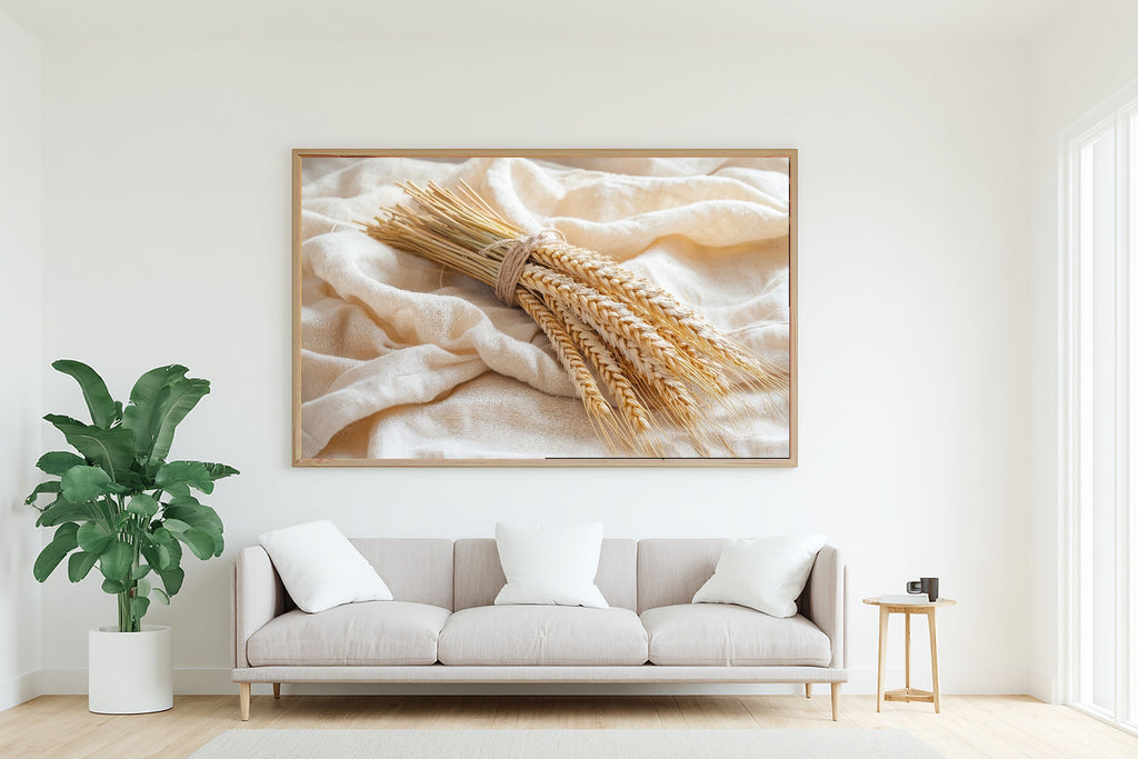 Thanksgiving Wheat Sheaf Linen Soft Ocean Wall Art — Stunning Print for the Beach House, Stretched Canvas Gift for the Coastal Soul — thanksgiving-wheat-sheaf-linen-living-room-wall-art.jpg