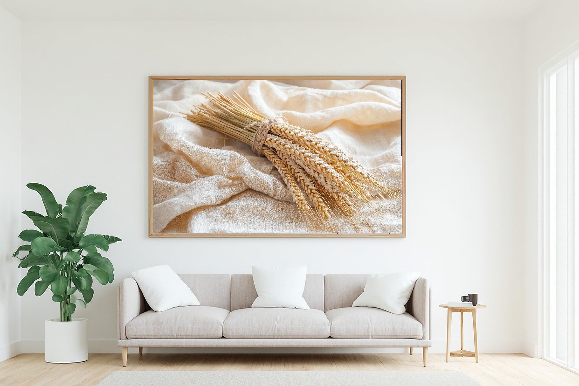 Thanksgiving Wheat Sheaf Linen Soft Ocean Wall Art — Stunning Print for the Beach House, Stretched Canvas Gift for the Coastal Soul — thanksgiving-wheat-sheaf-linen-living-room-wall-art.jpg