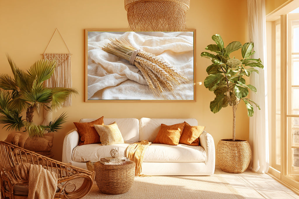 Thanksgiving Wheat Sheaf Linen Soft Ocean Wall Art — Stunning Print for the Beach House, Stretched Canvas Gift for the Coastal Soul — thanksgiving-wheat-sheaf-linen-room-5-wall-art.jpg