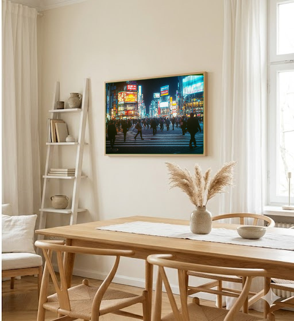 Tokyo Shibuya Canvas Wall Art | Japan Night Print, Neon City Decor, Urban Art, Stretched Canvas — tokyo-shibuya-neon-dining-room-wall-art.jpg