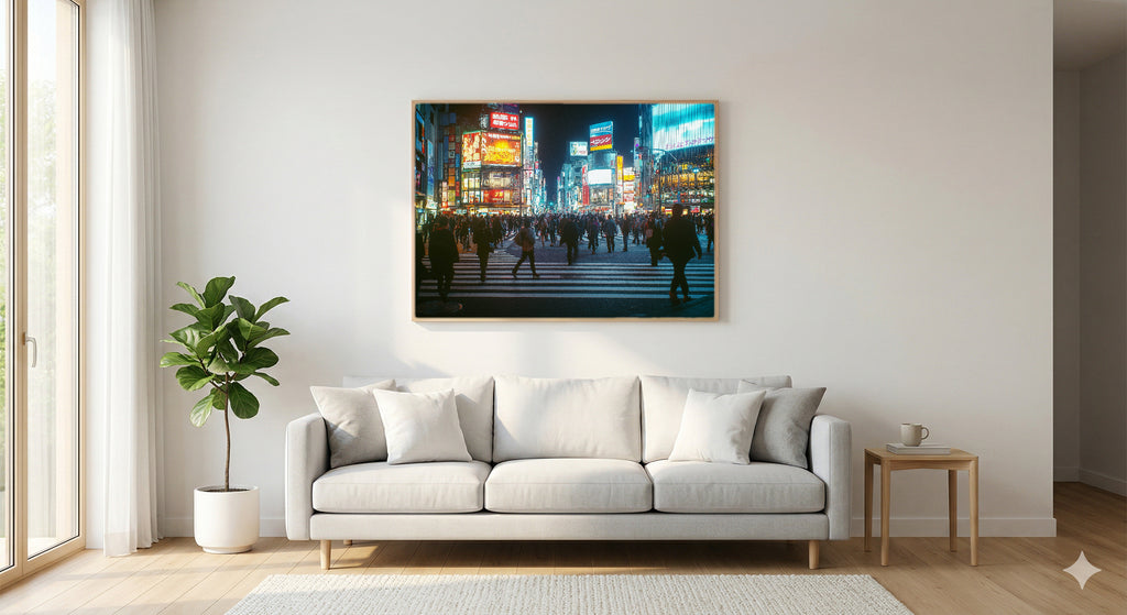 Tokyo Shibuya Canvas Wall Art | Japan Night Print, Neon City Decor, Urban Art, Stretched Canvas — tokyo-shibuya-neon-living-room-wall-art.jpg