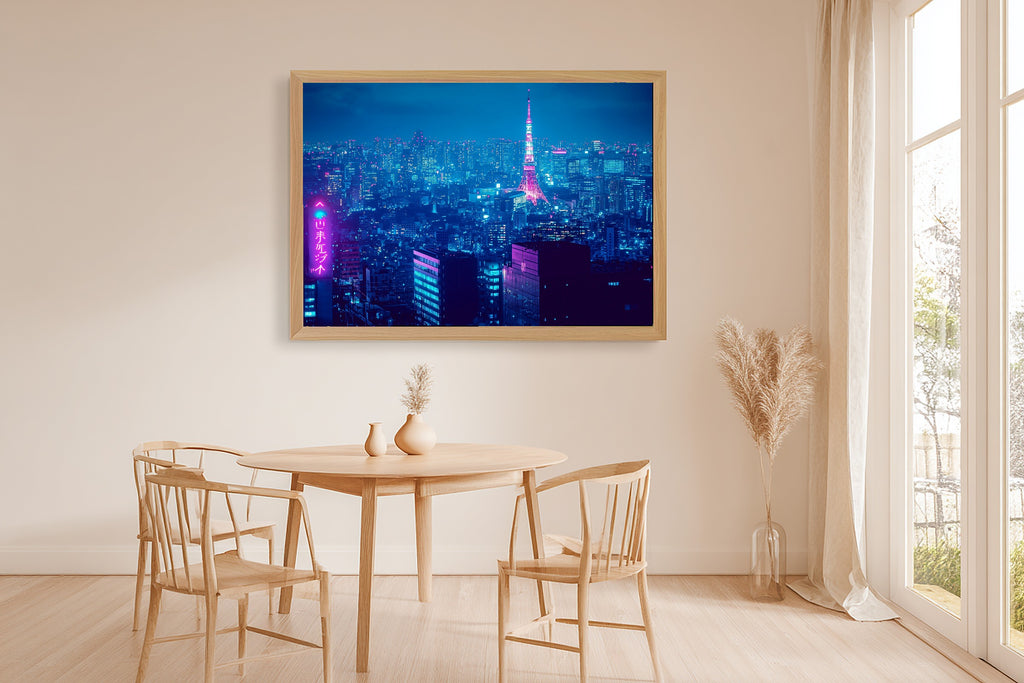 Dreamy Metro Tokyo Skyline Neon Canvas Wall Art — Timeless Print for the Modern Loft, A Gift the City Wanderer Will Adore — tokyo-skyline-neon-dining-room-wall-art.jpg