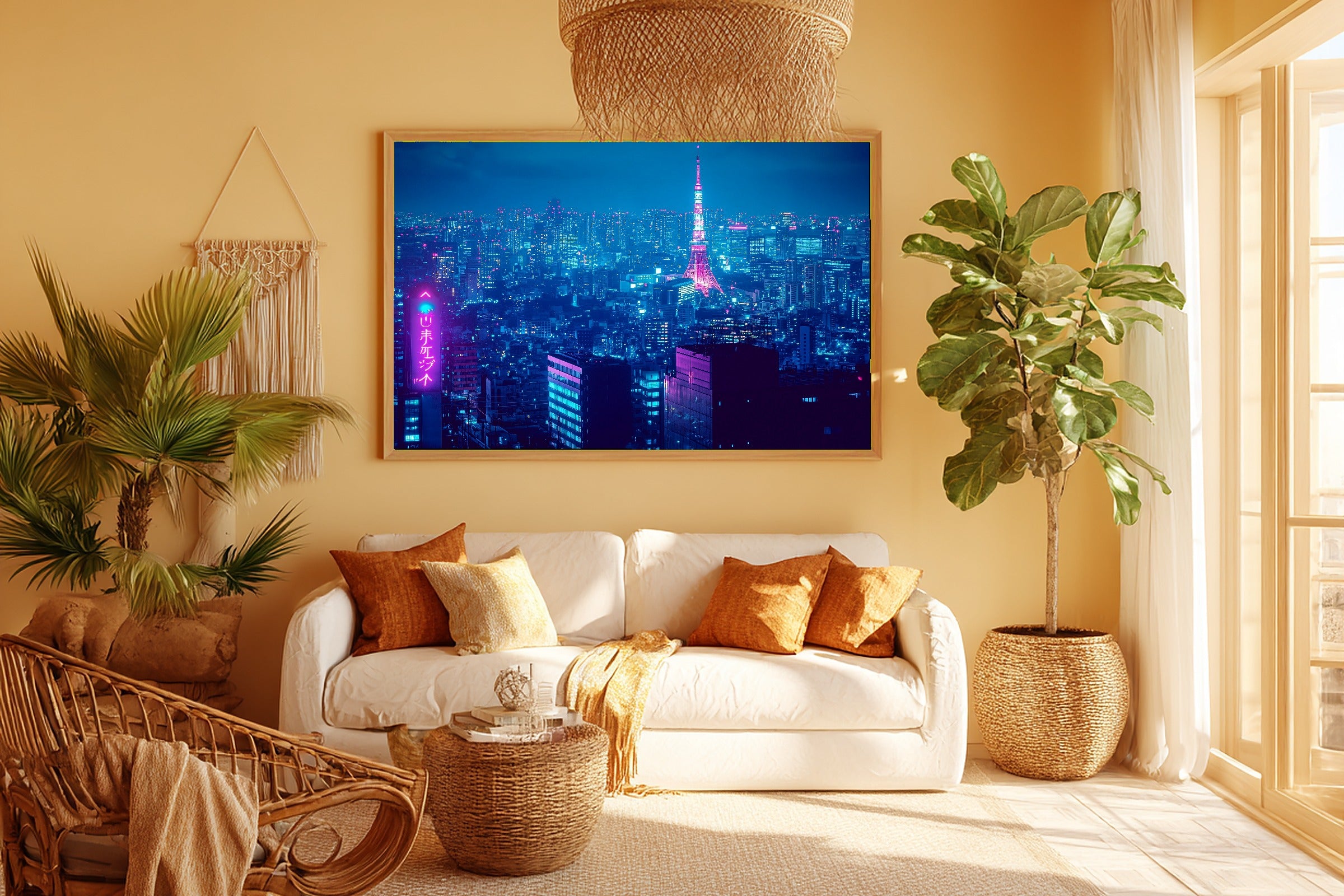 Dreamy Metro Tokyo Skyline Neon Canvas Wall Art — Timeless Print for the Modern Loft, A Gift the City Wanderer Will Adore — tokyo-skyline-neon-room-5-wall-art.jpg