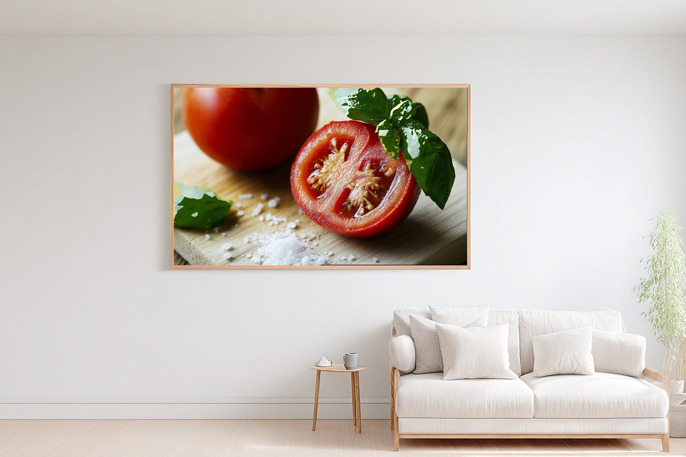 Tomato Basil Cutting Board Canvas Wall Art, Floral Cottagecore Art Home Decor Print, Modern Cottage Kitchen Art, Move-In Gift Idea — tomato-basil-cutting-board-bedroom-wall-art.jpg
