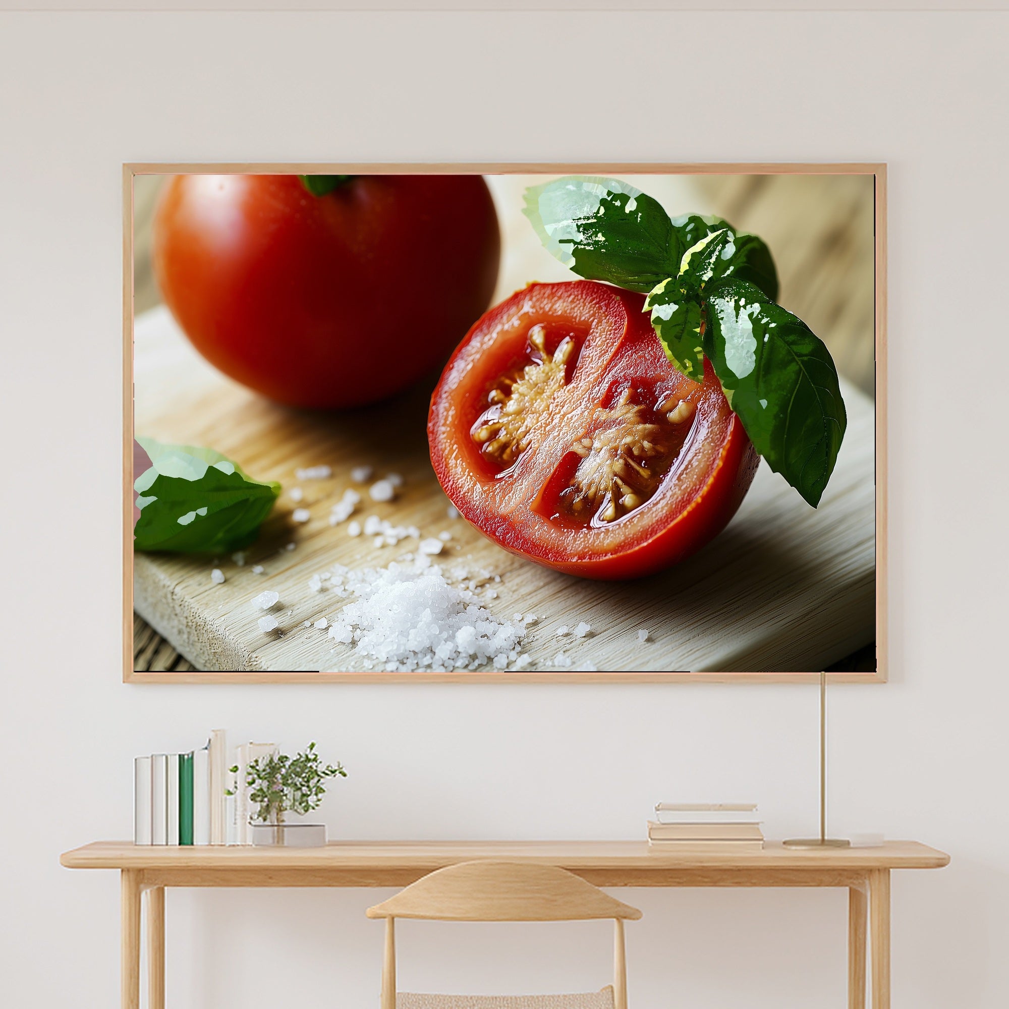 Tomato Basil Cutting Board Canvas Wall Art, Floral Cottagecore Art Home Decor Print, Modern Cottage Kitchen Art, Move-In Gift Idea — tomato-basil-cutting-board-canvas-print.jpg