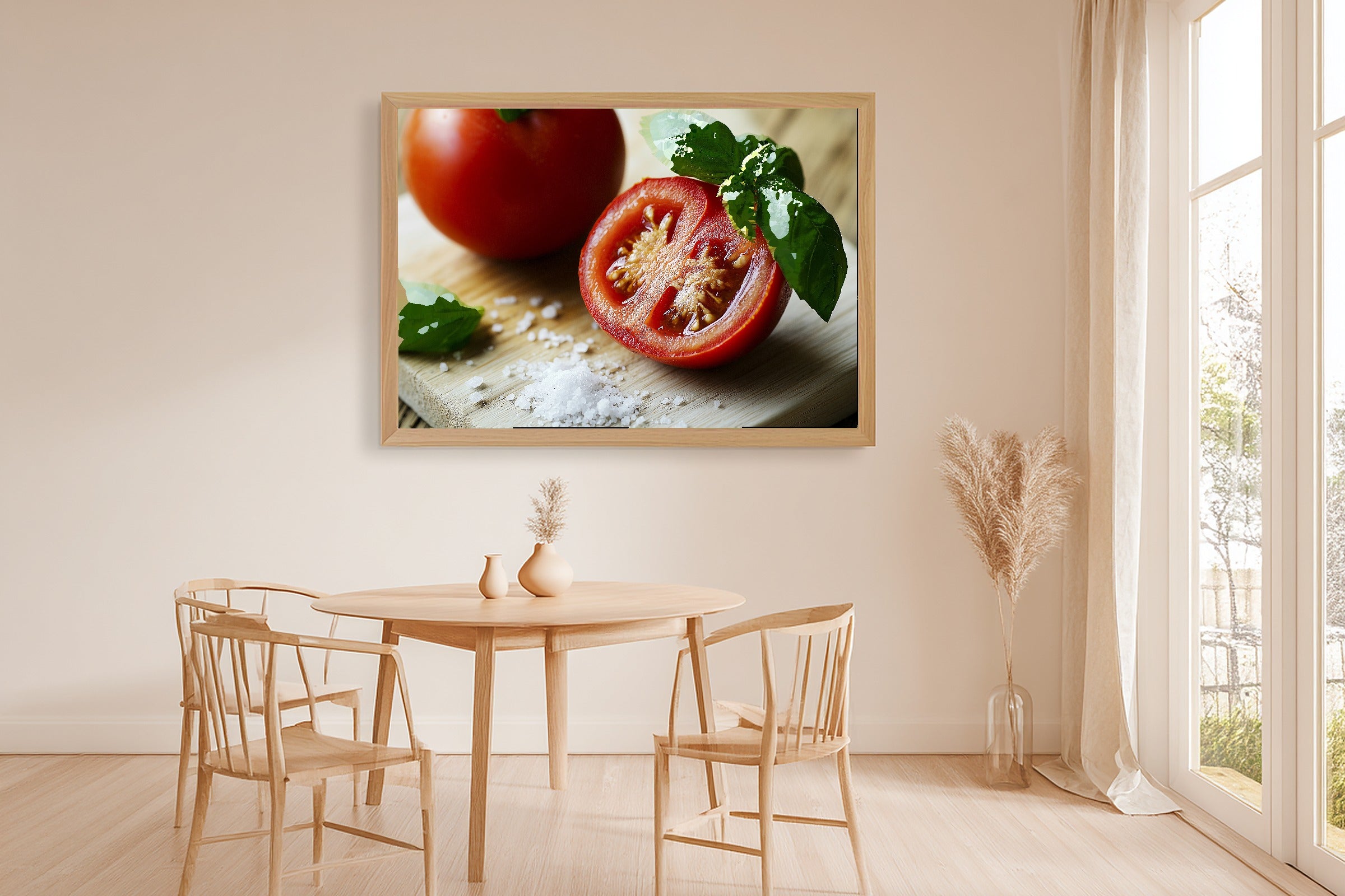 Tomato Basil Cutting Board Canvas Wall Art, Floral Cottagecore Art Home Decor Print, Modern Cottage Kitchen Art, Move-In Gift Idea — tomato-basil-cutting-board-dining-room-wall-art.jpg