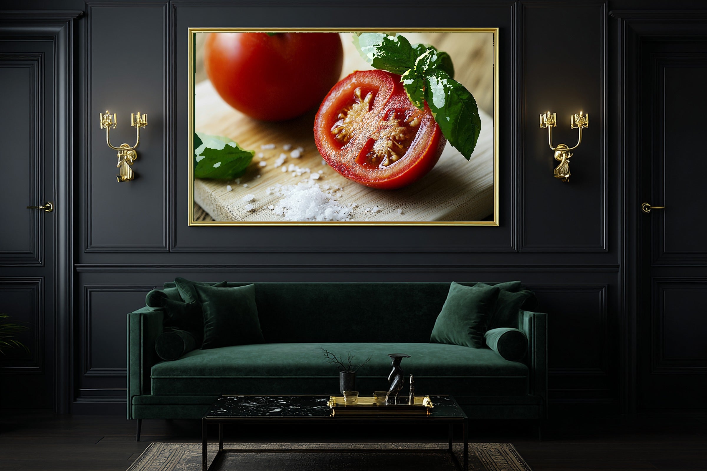 Tomato Basil Cutting Board Canvas Wall Art, Floral Cottagecore Art Home Decor Print, Modern Cottage Kitchen Art, Move-In Gift Idea — tomato-basil-cutting-board-office-wall-art.jpg